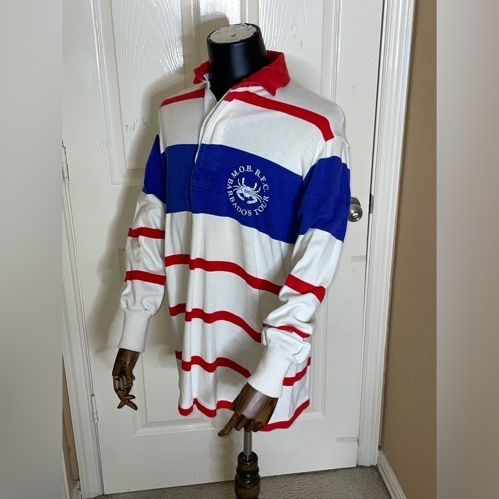 Rare Vintage Maxmore Floral Stripe Rugby Long sleeve Shirt 80s  Size 46‌‌‌